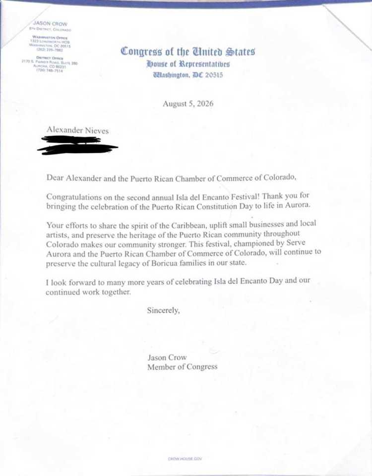 Congressman Jason Crow letter to Serve Aurora, August 5, 2026